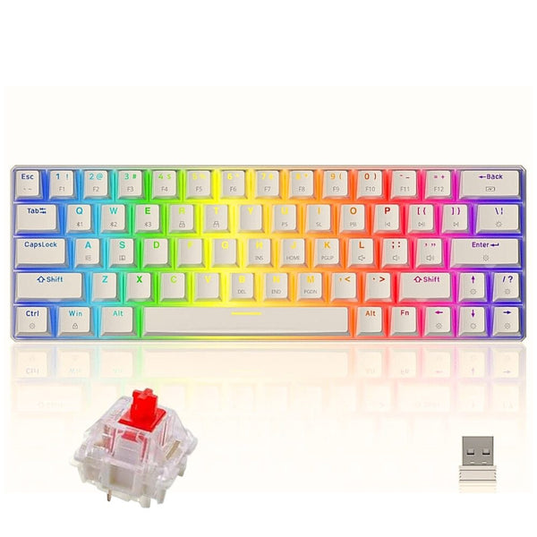 Tezarre Tk-63 Pro Tri Mode Wireless 60% Mechanical Gateron Hotswappable Full RGB Gaming Keyboard (RED/Dark Brown Switches) Hot Swappable Switches