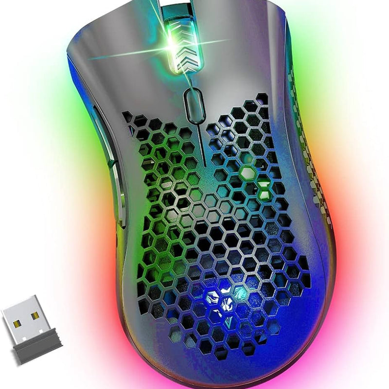 Wireless Rechargeable RGB Gaming Mouse - Ultra-Lightweight, Honeycomb Design, High Precision