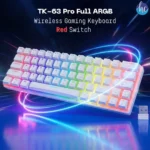 Keyboard White Tezarre TK-63 Pro Full ARGB 3 in 1 Wireless Bluetooth Mechanical Gaming Keyboard White Gateron Red Switches