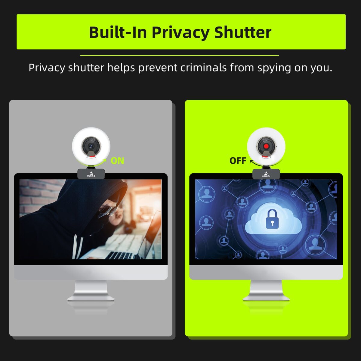 NexiGo N960E 1080p Webcam 60 FPS Adjustable Ring Light Dual Stereo Microphone Black - Image 6