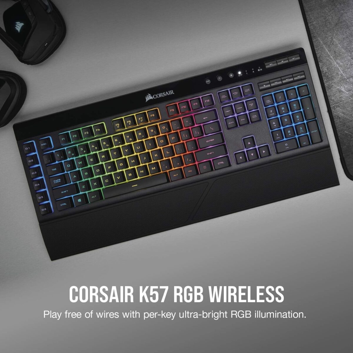 Corsair K57 RGB – Wireless Gaming Keyboard, RGB Lighting, Dedicated Media Keys - Image 2