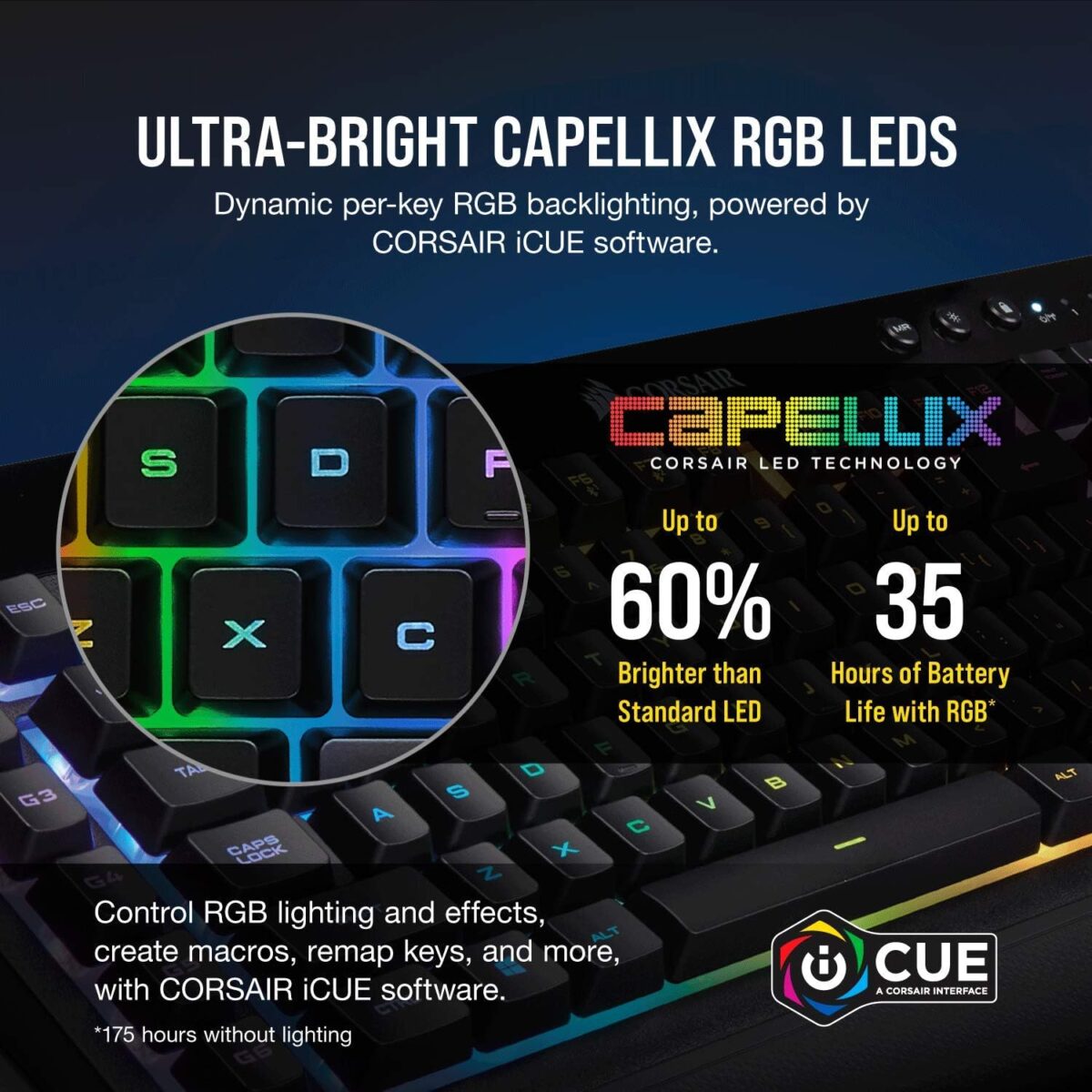 Corsair K57 RGB – Wireless Gaming Keyboard, RGB Lighting, Dedicated Media Keys - Image 4